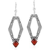 American West Jewelry Sterling Silver and Geometric Shape Genuine Gemstone Lever Back Earrings