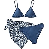 SHENHE Girl's 3 Piece Swimsuits Cute Spaghetti Strap Triangle Bikini with Ditsy Floral Print Cover Up Kids Bathing Suits