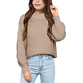 Imily Bela Girls Mock Neck Pullover Sweaters Casual Long Sleeve Knit Jumper Tops