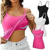 V FOR CITY Cotton Shelf Bra Camisole Tops for Women Adjustable Spaghetti Strap Tank Top Summer Cami Shirt 3 Pack