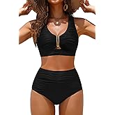 Aqua Eve Women High Waisted Bikini Sets - Tummy Control U-Wire Cutout Swimsuits Two Piece Bathing Suits 2025 Swimwear