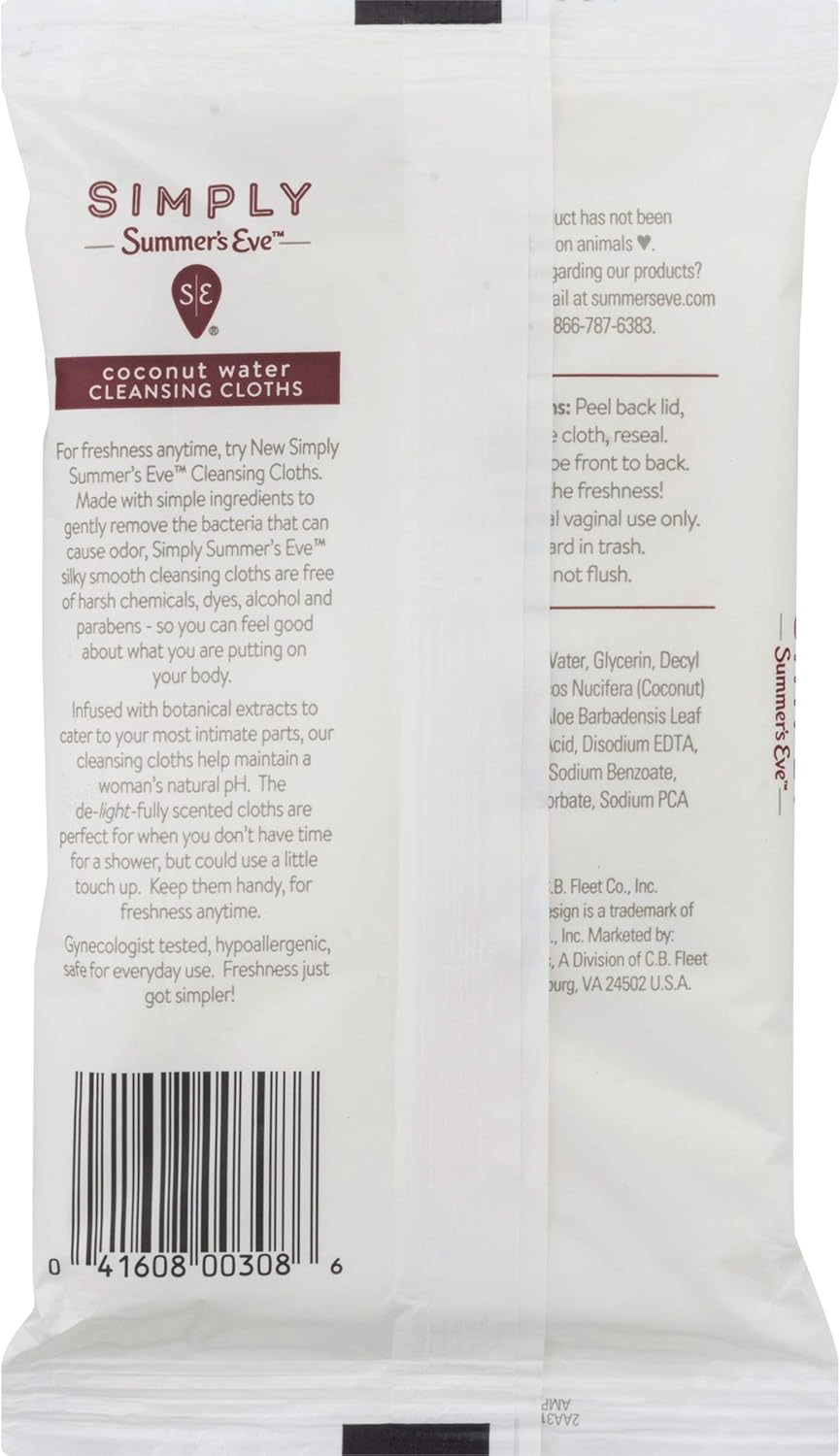 Summer's Eve Simply Cloths | Coconut Water | 24Count | Pack of 1 | pH Balanced, Free from Harsh Chemicals & Dyes: Health & Personal Care