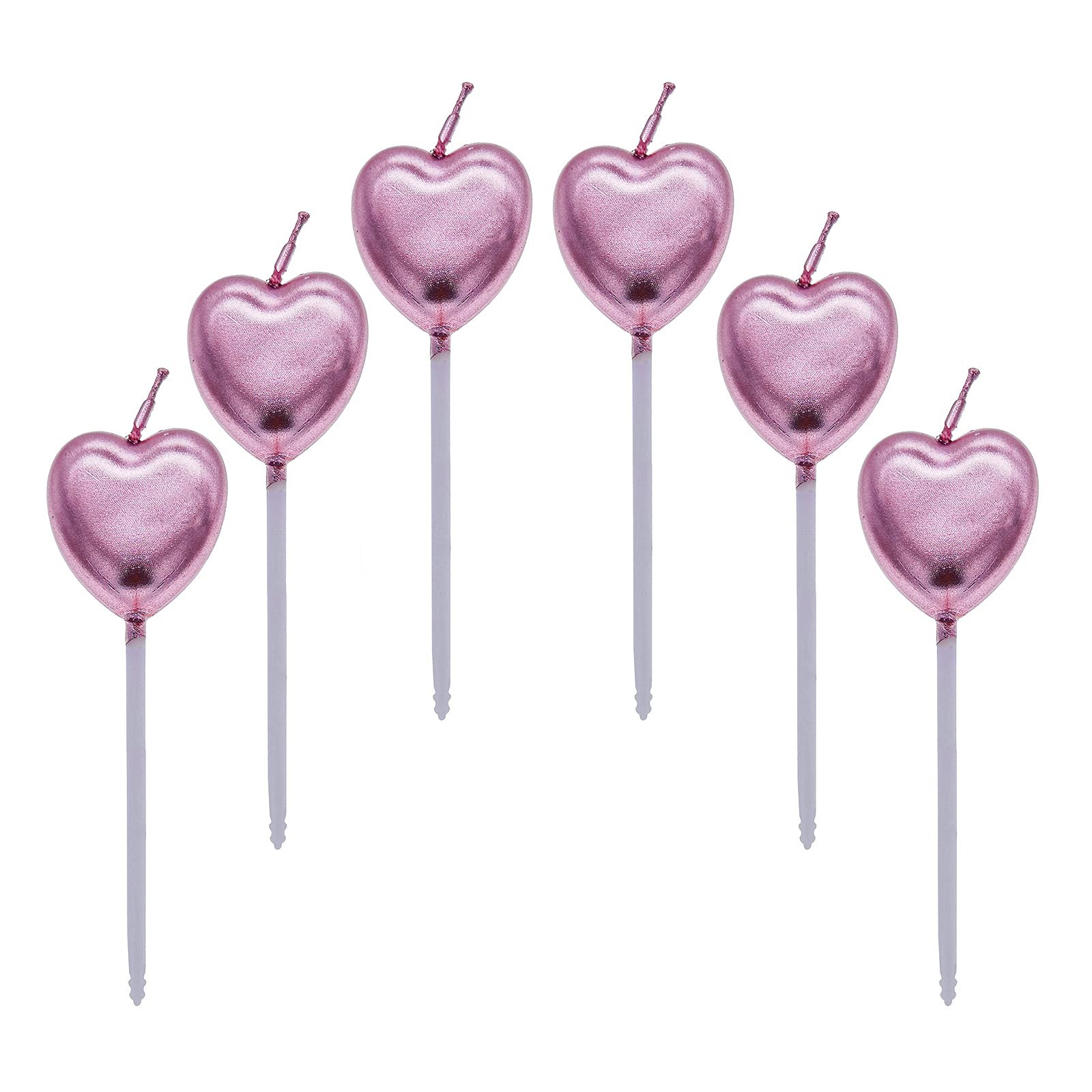 Heart Birthday Candles,6 Pcs Metallic Exquisite Cake Candles for Birthday Wedding Party Cupcakes Topper Decorations Anniversary Valentines Day,Rose Gold
