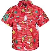 MOHEZ Boys Christmas Shirt for Kids Santa Claus Party Ugly Printed Casual Short Sleeve Button Down Hawaiian Dress Shirt