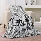FY FIBER HOUSE Flannel Fleece Throw Microfiber Blanket with 3D Zebra Print,50 by 60-Inch,Black