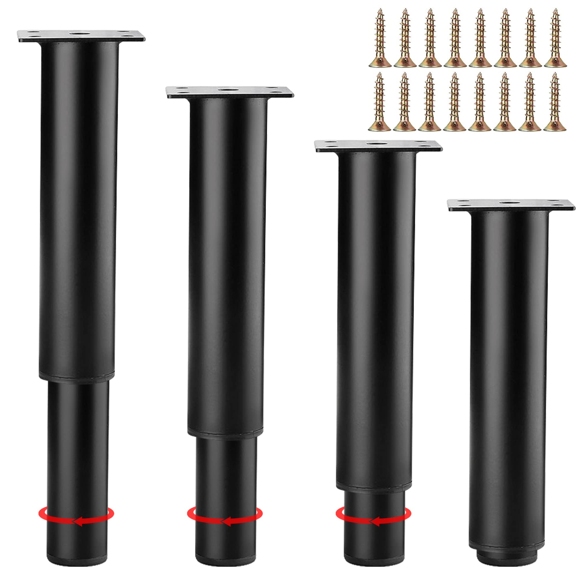 Pack of 4 Furniture Feet, Metal Adjustable Furniture Feet, Black, 18 cm Furniture Feet, DIY Furniture Feet, Cabinet Feet, Furniture Legs for Cabinet, Sofa, Bedside Table, Bathroom Cabinet and Other