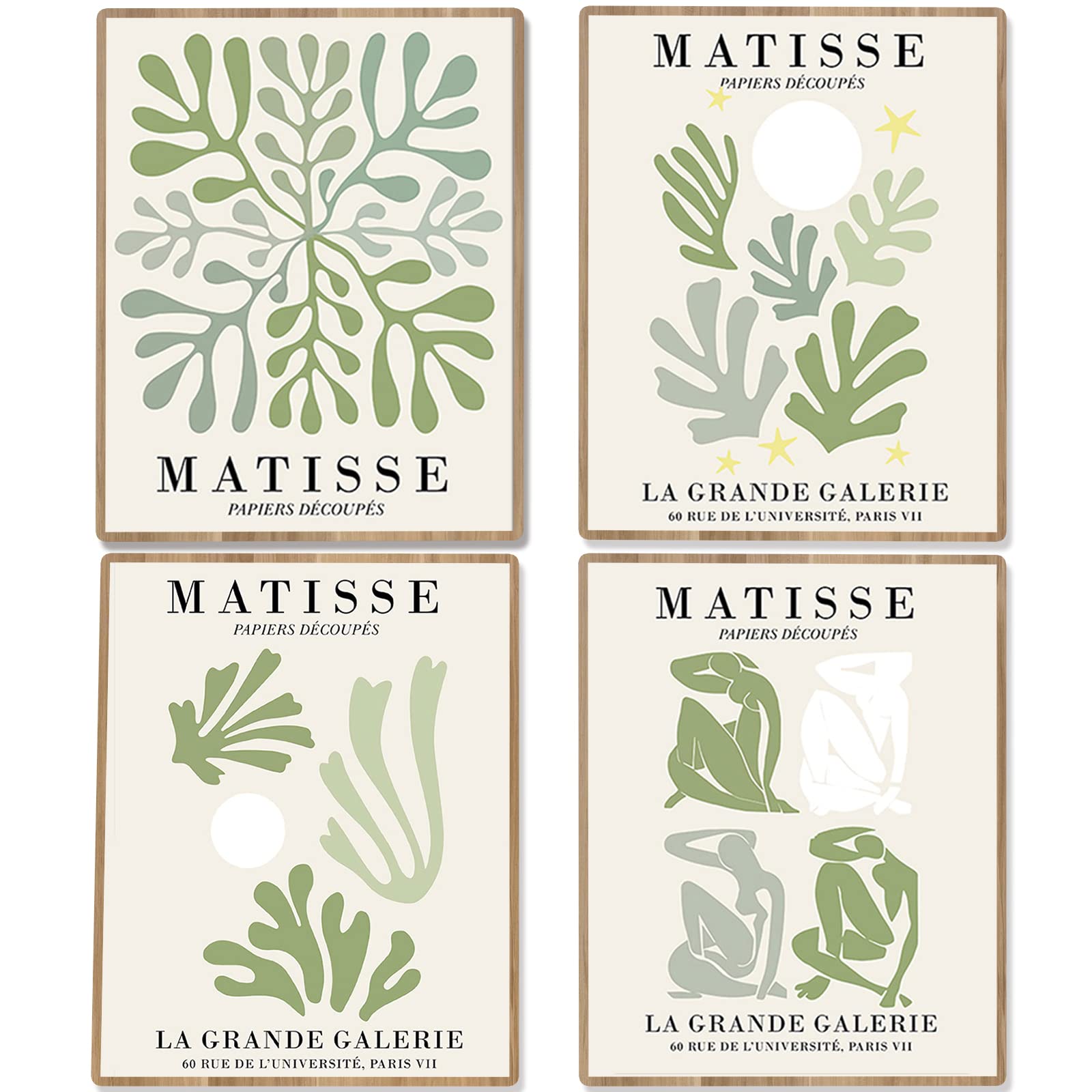 Udewo Sage Green Wall Art Prints Set of 4 Plant Prints, Unframed Room Decor Aesthetic Botanical Wall Art Canvas Poster Abstract Matisse Wall Art Posters for Bedroom Living Room Bathroom Decor 8x10inch