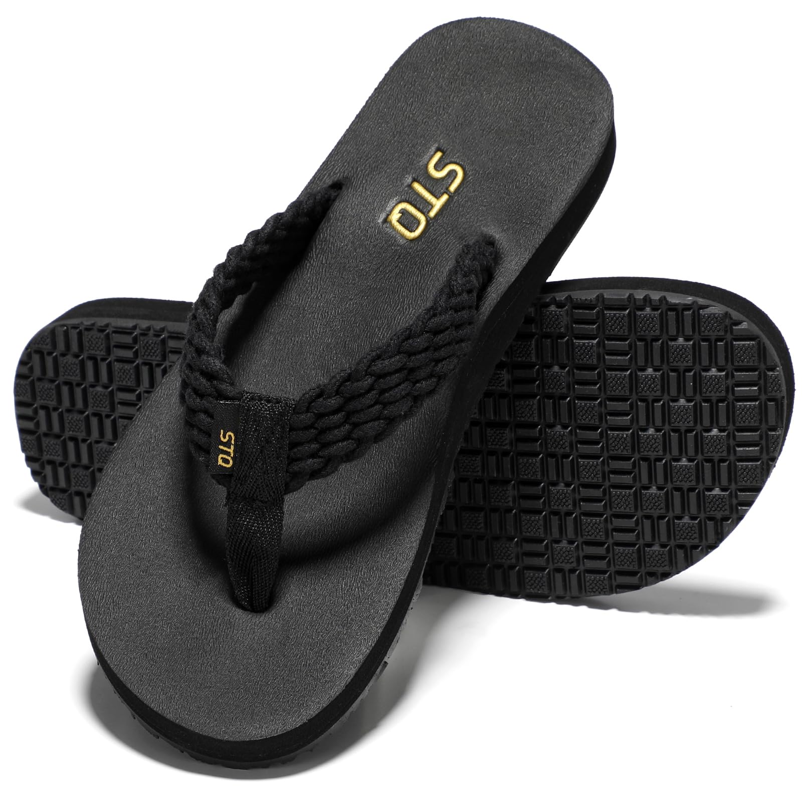 Photo 1 of STQ Womens Flips Flops with Yoga Mat Quick Dry Thong Sandals for Water,Shower,Vacation All Black US 7