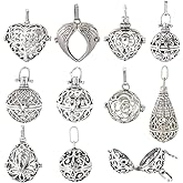 SUNNYCLUE 1 Box 10PCS Silver Crystal Cage Charms Locket Pendants Bulk Metal Brass Diffuser Hollow Chime Ball Openable Healing Stone Holder Charms for Jewelry Making Charms Women DIY Necklaces Crafts