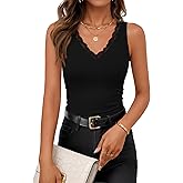 ZESICA Womens 2026 Summer V Neck Tank Tops Spring Sleeveless Lace Trim Ribbed Knit Casual Going Out Cami Shirts