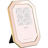 RICHFOCUS 4x6 Enamel Picture Frame with HD-Tempered Glass, Octagon Photo Frame with Gold Metal Edge and Velvet Back for Tabletop and Wall Mount Display, Pink