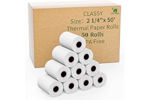 (50 Rolls) 2 1/4" x 50' Thermal Paper, Receipt Paper, POS Cash Register Receipt Rolls Fits for Most Credit Card Terminals, 2 