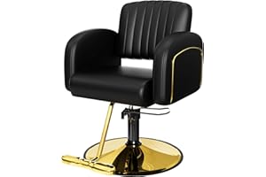 Baasha Professional Black & Gold Salon Chair, Luxury Hydraulic Styling Chair with Soft PU Leather, High-Density Foam Cushion, 360° Swivel, Stainless Steel Frame, Ergonomic Design, 330 lbs Capacity