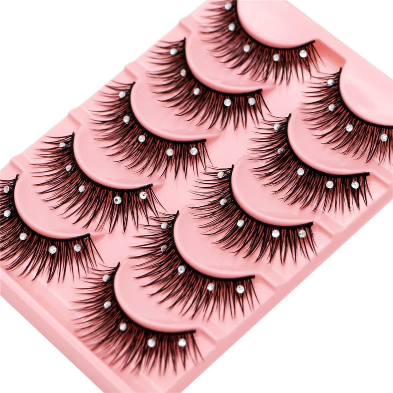 5 Pairs Bling Glitter Lashes with Rhinestones and Diamonds, 13mm Dramatic Manga Lashes for Cosplay and Stage Makeup, Perfect for Decorative Party Wear - Christmas, Halloween and New Year