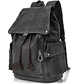 FH Canvas Backpack Vintage Backpack Black Daypack for Men Women Laptop Travel Rucksack
