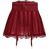 YKNTGIAO Men’s Sissy Lingerie Mini Skirt with 4 Garter Straps, Adjustable Waistband, Sheer Lace Tulle Crossdressing Underwear
