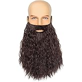 Yan Dream Men Long Curly Brown Fake Beard Adult Novelty Costume Facial Hair Cosplay Party Mustache