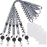 YOUOWO 5 Pack Black&White Cruise Lanyards Quick Release with Vertial Badge Holder and Retractable Badge Reel,for ID Badges Card Holder Office,Neck Lanyard with Reel Clips