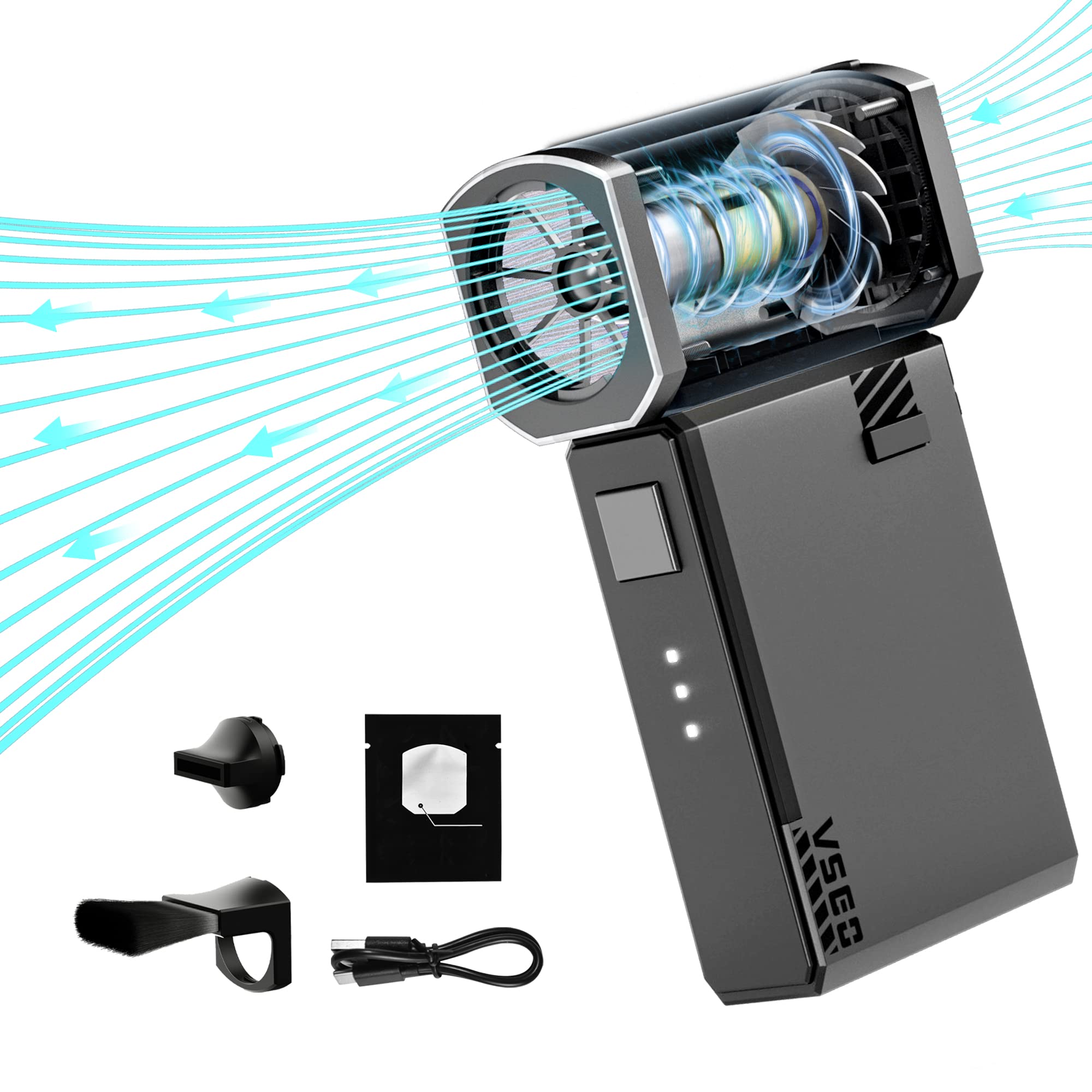 VSGO Electronic Air Blower Portable Rechargeable Compressed Air Duster 100000 RPM Palm Turbo Blower Handheld Vacuum for Car, Camera, Lens, Keyboard, Laptop and Drone Cleaning