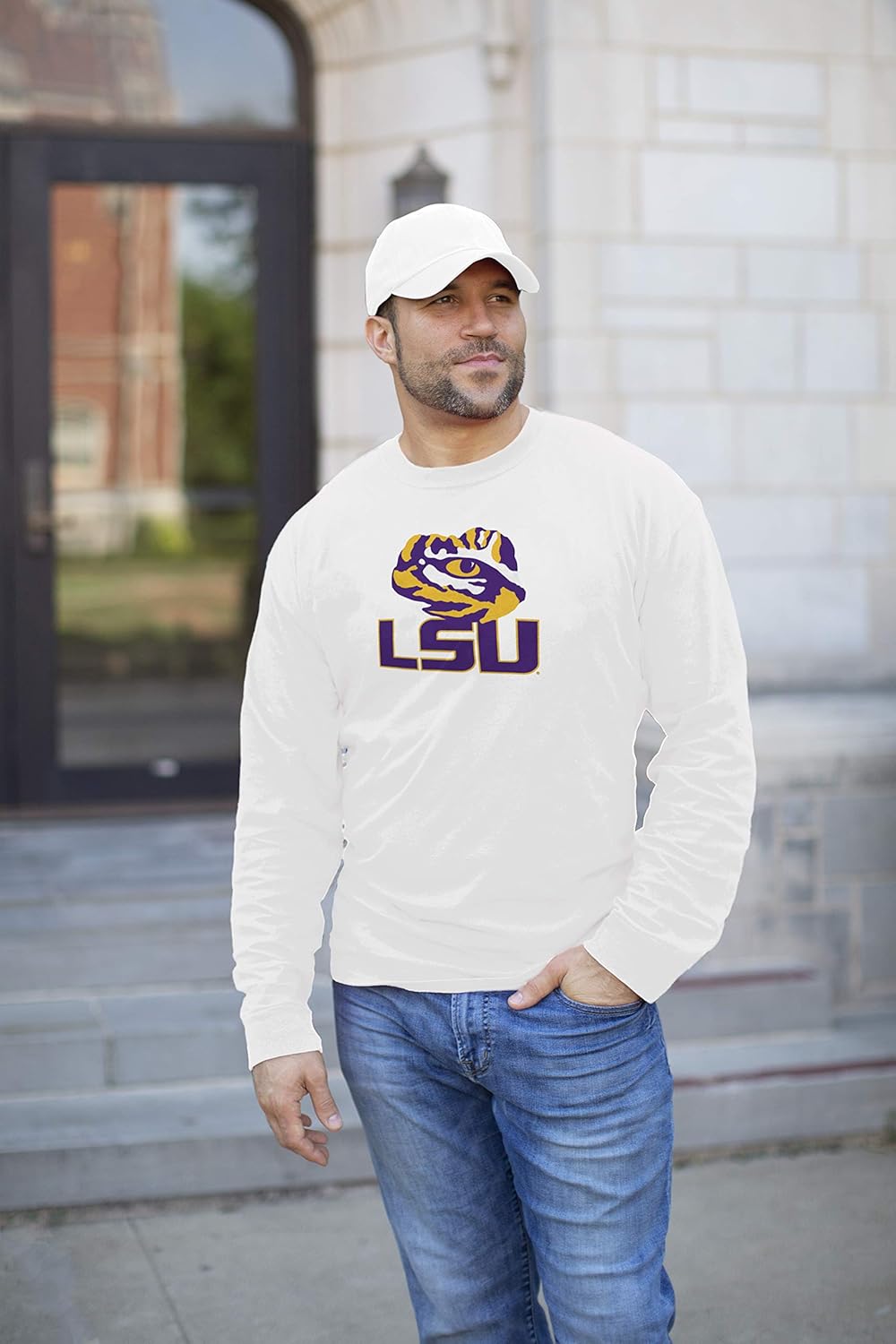 Elite Fan Shop White Basic Long Sleeve College Arching T-Shirt : Clothing