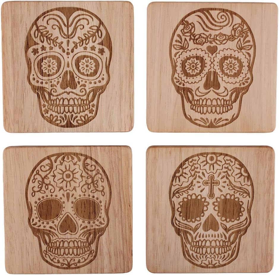 Skull Head Skull Home Decor Sugar Skull Coasters Sugar Skull Decor Sugar Skull Drink Coasters Skull Decorations Skull Coaster Set of 4, Day of the Dead Decorations