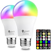 NAWVACE LED Color Changing Light Bulb with Remote Control, 60W Equivalent RGB Bulbs, 8W Dimmable E26 A19 2700K-6000K Warm White Indoor/Outdoor Colored Light Bulbs for Bedroom, Living Room, 2-Pack