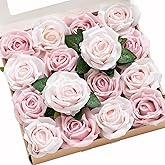 Ling's Moment Artificial Flowers 16pcs Blush Pink Silk Roses with Stems Real Look, 3.5" Fake Ombre Slate Pink Vendela Roses Bulk for DIY Wedding Bouquets Centerpieces Party Baby Shower Home Decoration