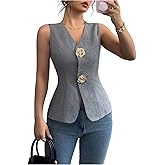 SOLY HUX Women's Tank Tops V Neck Sleeveless Metal Flower Summer Going Out Top