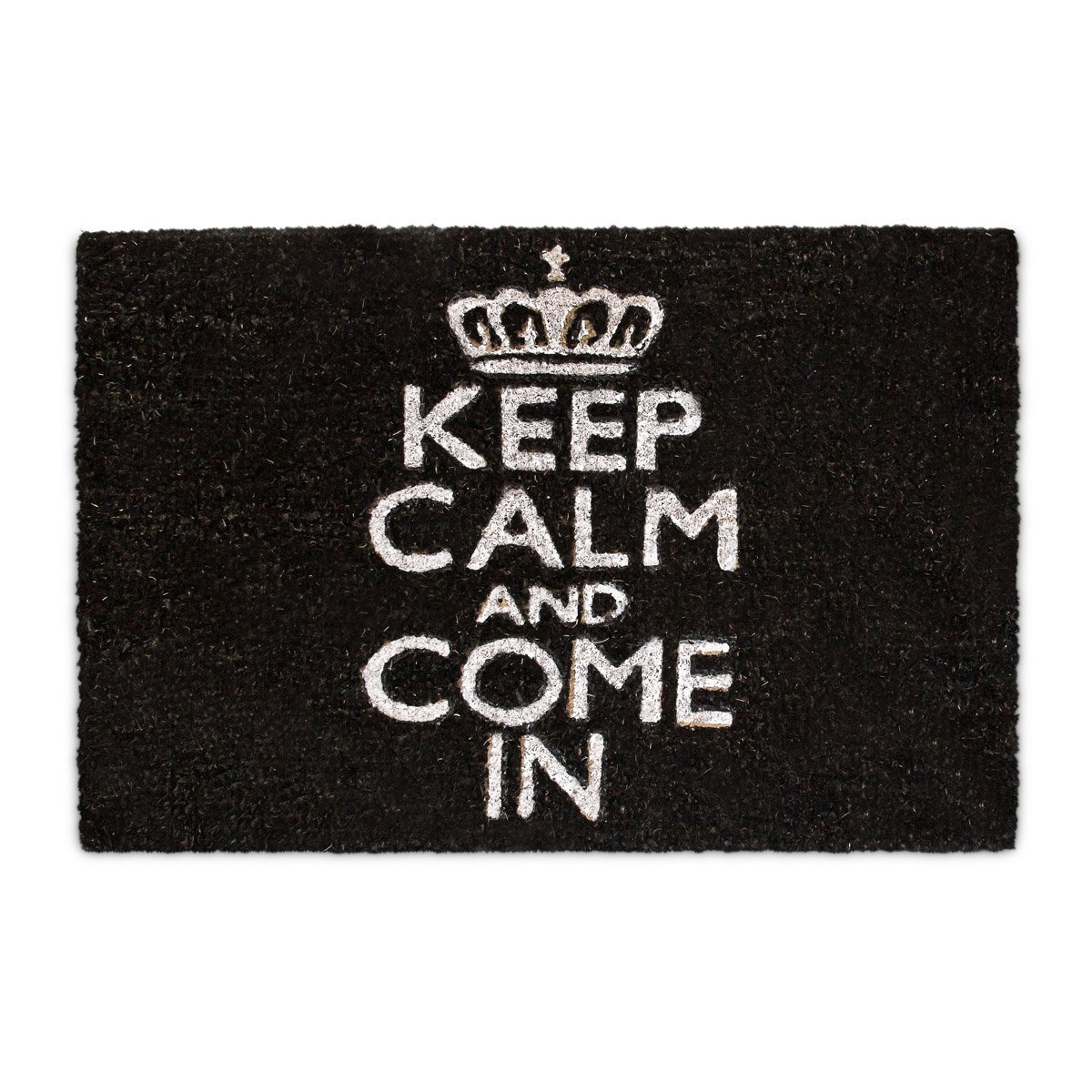 Relaxdays Natural Coconut Fibre Coir Doormat "Keep Calm And Come In" Door Mat Welcome Mat w/ Anti-Slip Rubber PVC Underside, Black