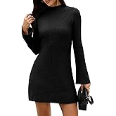 COCCKO Womens Sweater Dress Fall Winter Bell Long Sleeve Mock Neck Ribbed Knit Bodycon Mini Dresses 2025