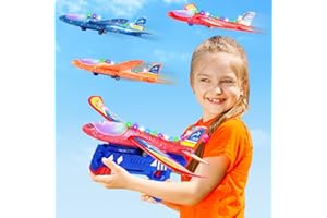 Unyfu 3 Pack Airplane Launcher Toys, Outdoor Flying Toys 2 Flight Modes LED Foam Glider Catapult Plane Toy for Boys Girls Kids Birthday Gifts Age 4 5 6 7 8 9 10 11 12+ Year Old（Blue）