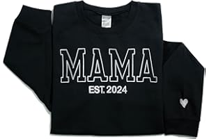 LullabyMall Personalized Embroidered Mama EST Sweatshirt For Women, Custom Gifts for Mother's Day Chirstmas Birthday for Mama