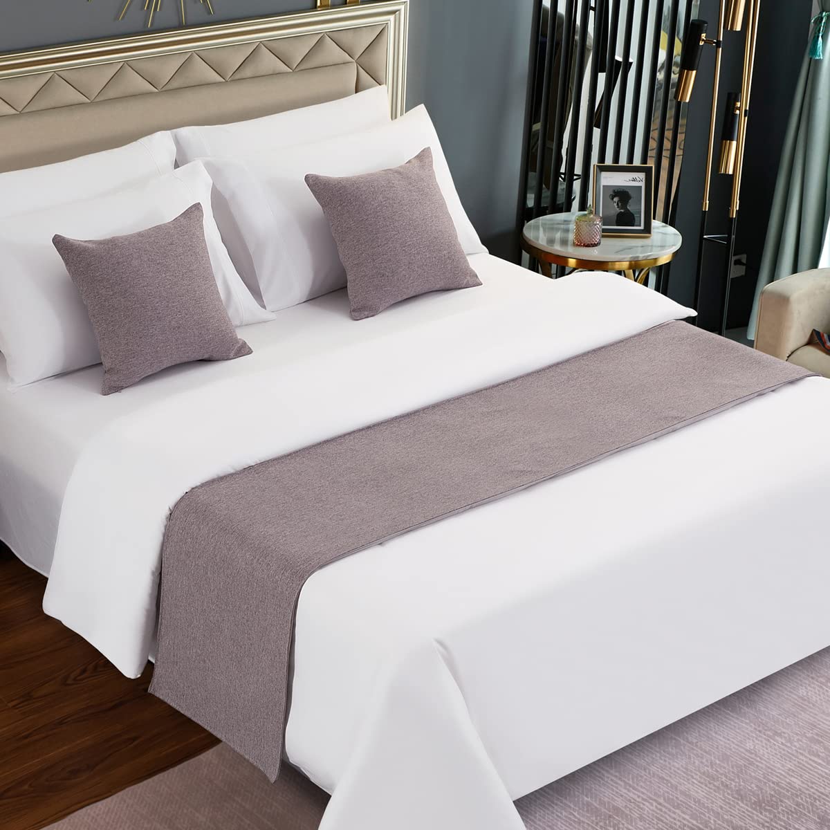 AMBERIS Bed Runner Light Grey, Imitation Linen Decorative Bed Scarf for Home Hotel (Pillowcases sold separately)