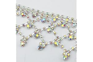AEAOA 20 Inches 2-2/5" Width Stunning Crystal AB Rhinestone Chain Applique Costume Sewing Trims Applique Embellishment Wedding Dress Decoration (LZ212)
