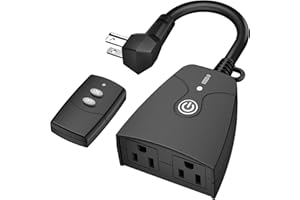 HBN Outdoor Wireless Remote Control Outlet Plug,Weatherproof Heavy Duty Power Strip,Indoor Electrical Plugs for Light Switch,6-inch Cord,100ft Range, ETL Listed(15A,Dual 3-Prong Outlets)