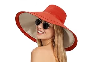 WHIPPY Wide Brim Sun Hat for Women Reversible Summer Beach Hat UPF 80+ Outdoor Protection Foldable Travel Bucket Fishing Hats