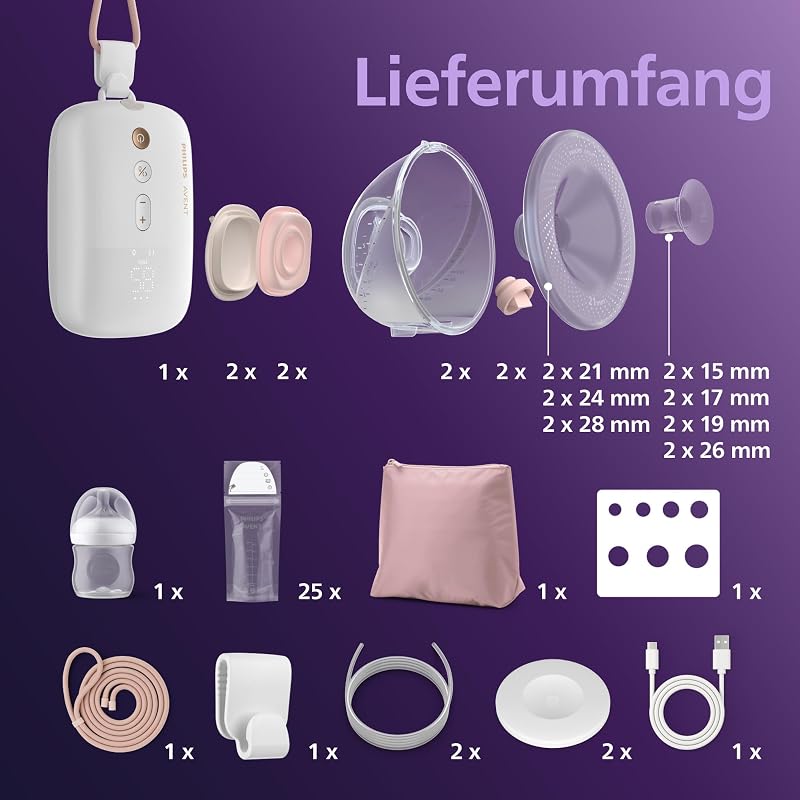 AVENT Hands-Free-Milchpumpen-Starter-Set, Motor in Krankenhausqualität, spiegelt den Trinkrhythmus des Babys wider, bis zu 85 Pumpbewegungen pro Minute, Modell SCD553/11