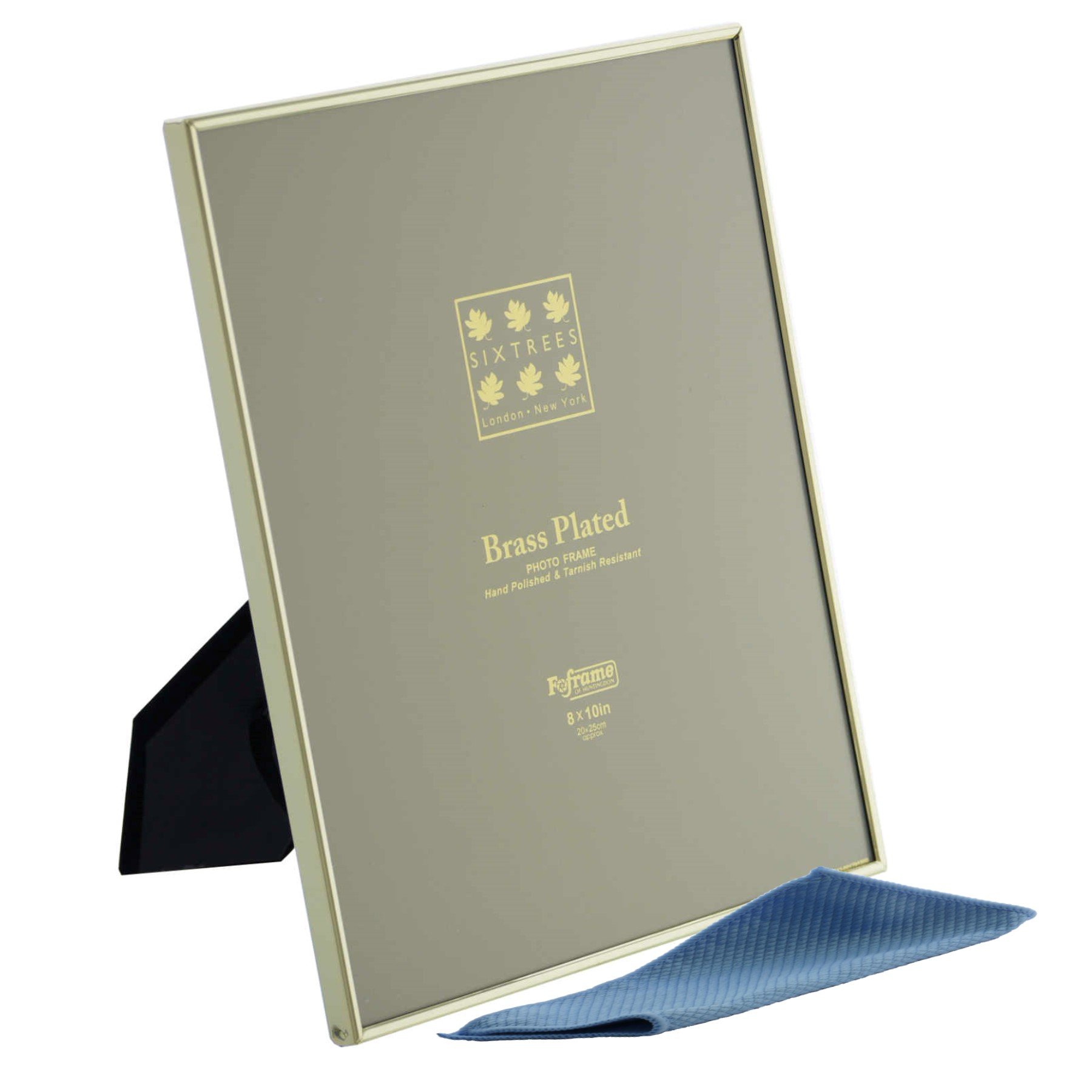 Sixtrees Hartford 1-400-80 Brass Plated 10 x 8 inch Photo Frame (254mm x 203mm) - Complete with microfibre polishing cloth.