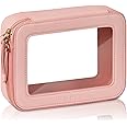 Prite Clear Makeup Bag Cosmetic Organizer Case Waterproof Travel Toiletry Bag Skincare Pouch with Golden Zipper(Pink)