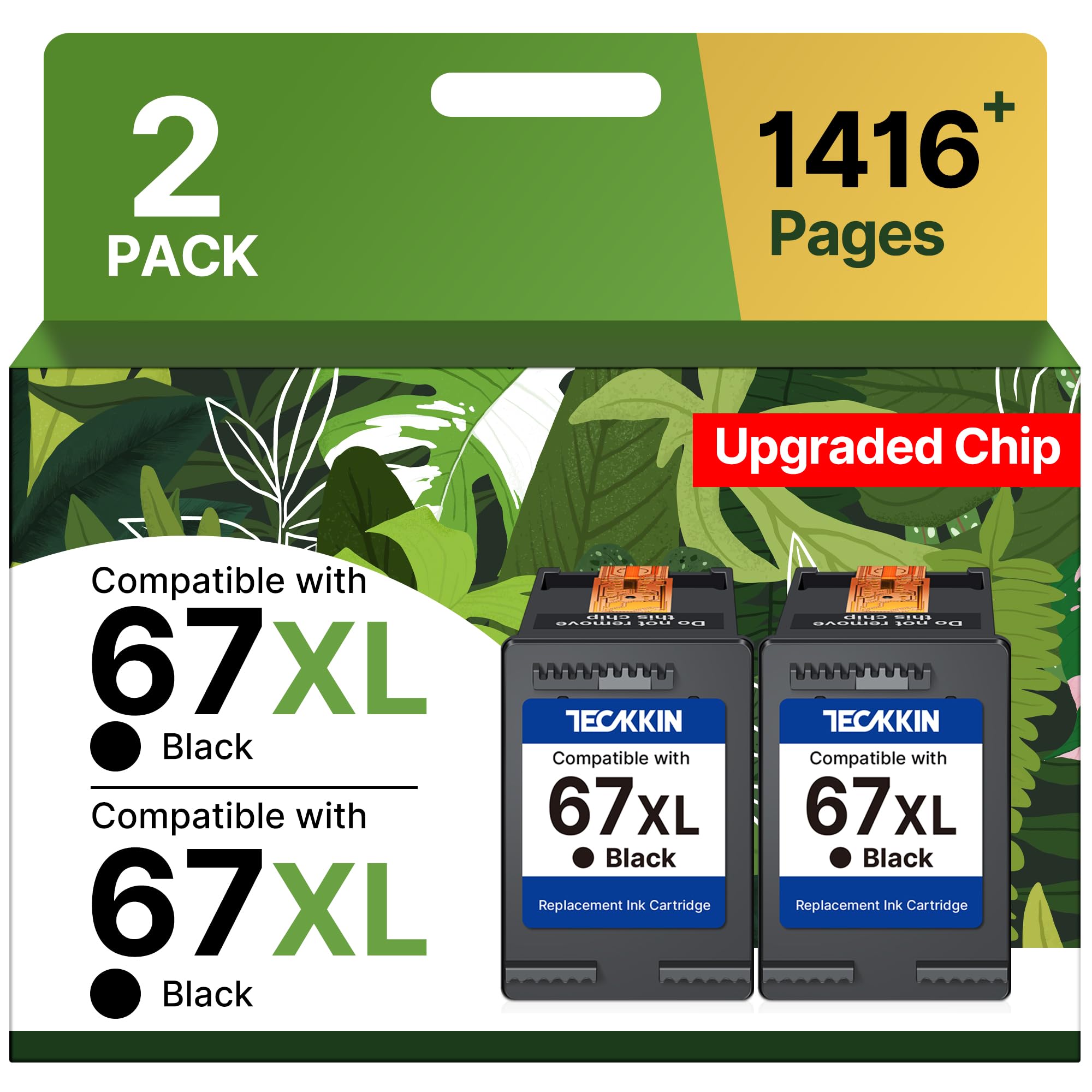 Photo 1 of TECKKIN 67XL Black Ink Cartridge Replacement for HP 67 Black Ink Cartridge 67XL Ink Works for HP DeskJet 2827e 2755e 2700 2855e 2800 4155e 2755 2852e Envy 6055e 6000 6455e (2 Pack)