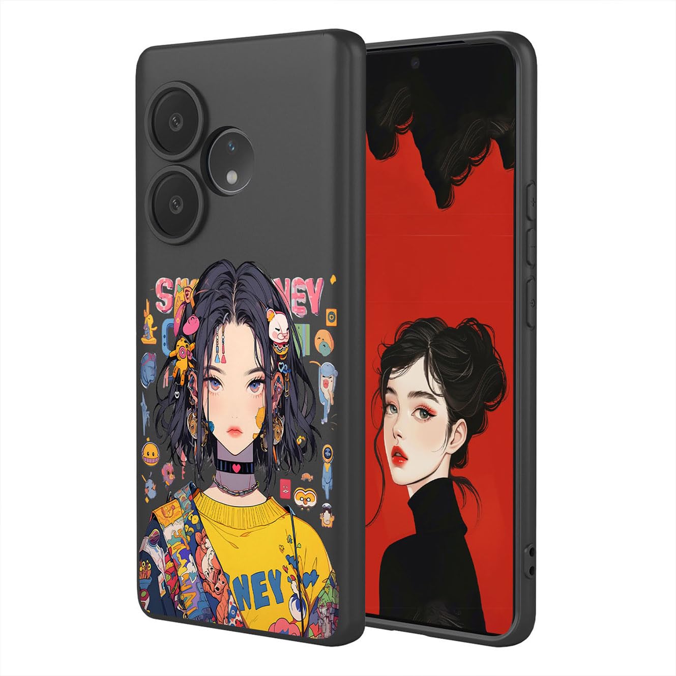 YUECXIN Case for Realme GT 6 5G / Realme GT 6T, Ultra thin Liquid Silicone Silky Soft Touch Cute Pattern Girls Cover, with Microfiber Lining Shockproof TPU Bumper Case. Cool Girl