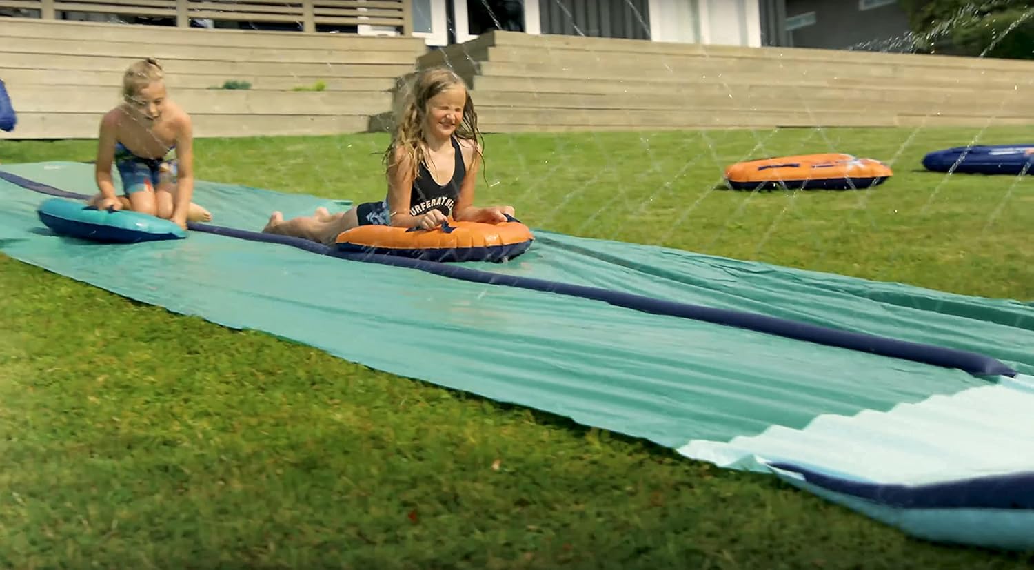 TEAM MAGNUS Water Slide - Central Sprinkler and XL Crash pad for Backyard Races: Home & Kitchen