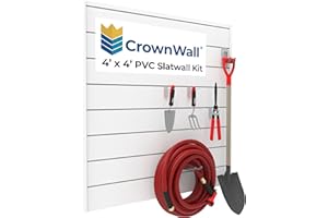 CrownWall PVC Slat Wall Panels Garage Wall and Home Organizer Storage System | Heavy Duty Organization and Easy Installation | 4ft by 4ft (16 sqft) Section, White