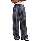 BEAUDRM Men's Striped Wide Leg Pants Baggy Zipper Fly Pleated Dress Pants Formal Suit Slacks Casual Business Loose Trousers