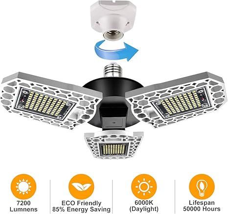 Led Garage Light Wsky 7200lm Deformable Garage Lighting E26 60w