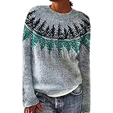 HOTYD Women's Fair Isle Sweaters Trendy Fall Casual Vintage Striped Crewneck Long Sleeve Oversized Pullover Knitted Top