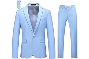 MOGU Men's Slim Fit 2-Piece Tuxedo Suit One-Button Jacket & Pants Set for Wedding, Prom, and Formal Events