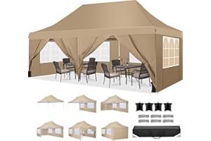 COBIZI Canopy 10x20 Pop Up Canopy Tent with 6 Sidewalls, Waterproof Commercial Canopy Ez Outdoor Instant Gazebo Easy to Set up Event Shelter, Garden Tents for Parties with Sandbags, Khaki