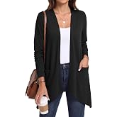 PrinStory Lightweight Womens Cardigan Long Sleeve Open Front with Pockets | Asymmetrical Hem, Pockets, Soft Comfortable, Stretchy, Draped Look, Machine Wash, Fall Winter, Daily Wear, Casual, Vacation