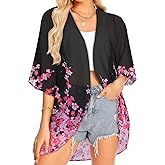 Women Kimono Cardigans Casual Summer Tops Cover up Open Front Floral Print Resort Wear